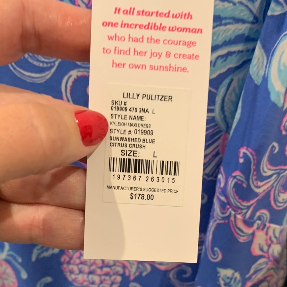 NWT. Lilly Pulitzer Blue Tropical Print Maxi Dress. Large - Picture 3 of 6